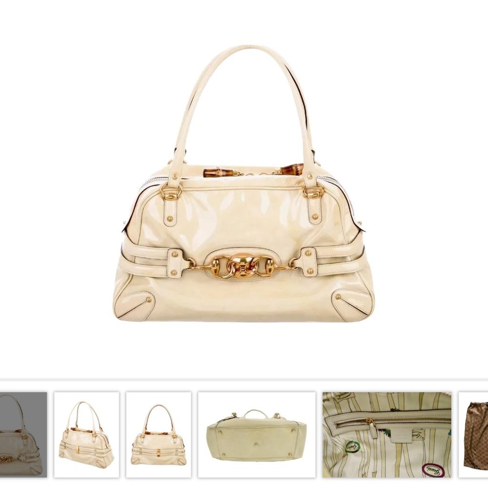 Gucci Bamboo Patent Leather Wave Boston Satchel / Shoulder Handbag 159398 - Picture 3 of 5